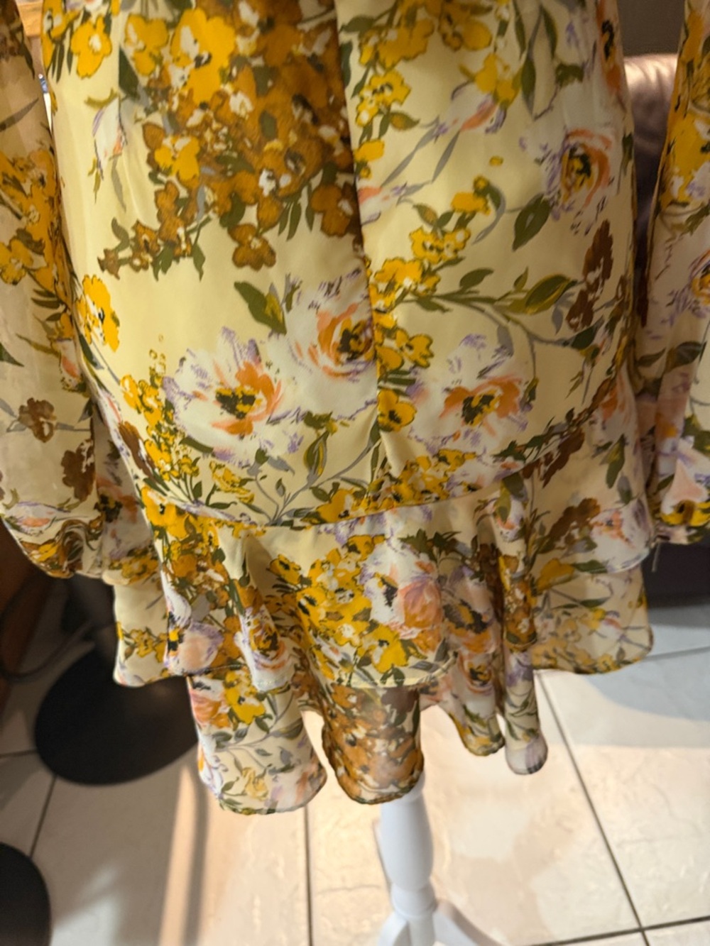 Luxxel Yellow Floral Wrap Long-Sleeve Ruffle Mini Dress - Picture 7 of 8